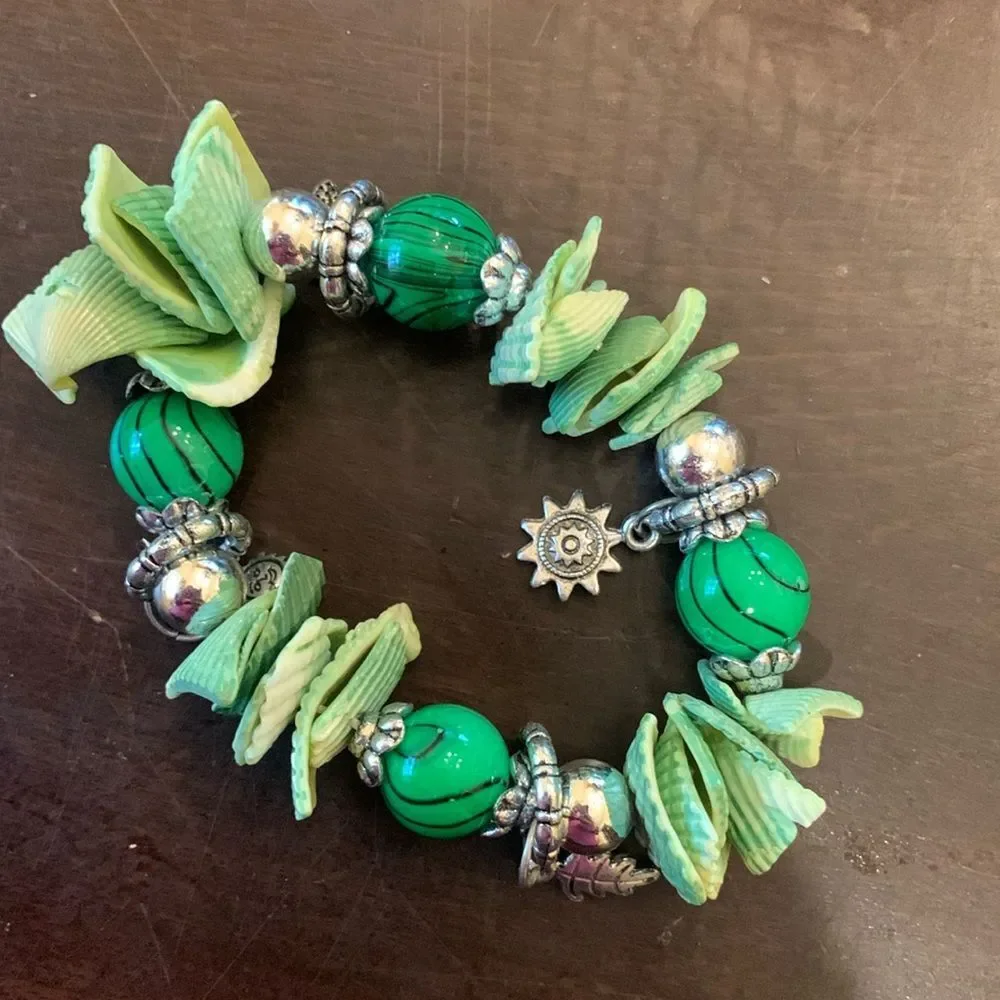 Green Chunky Bracelet with Charms